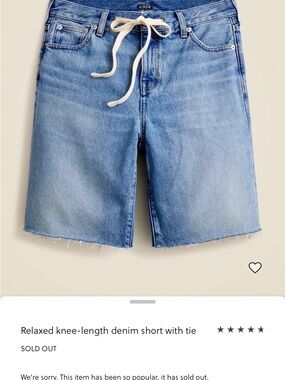 J. Crew Light Blue Denim Relaxed Knee-Length Shorts with Drawstring Tie. NWT